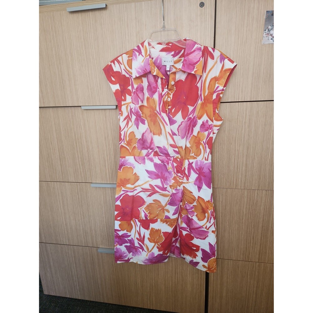 Milly Maxwell Paper Peony Print Dress Orange & Pink Floral Size 8 NWT
